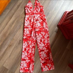 Sexy Red Floral Backless Jumpsuit